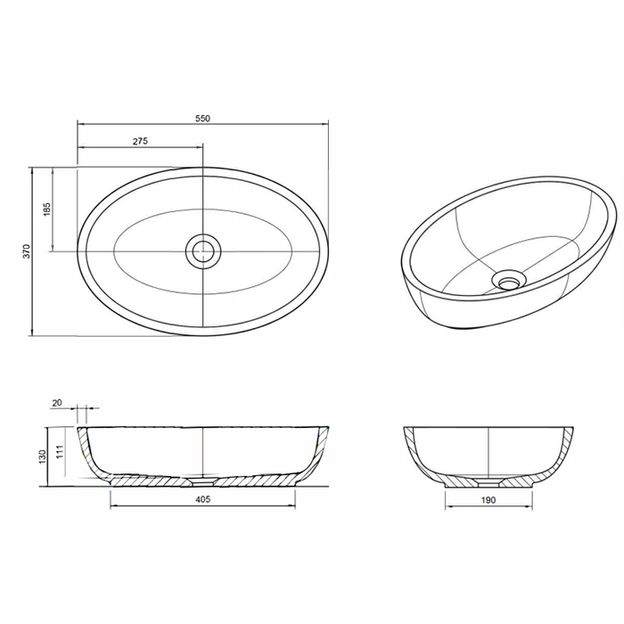 Knief Oval Shape Раковина накладная 55x37x13см., без отв., из полимерного материала, цвет: Arangonit # 050