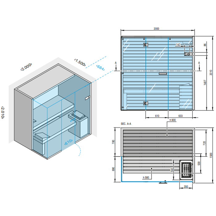 Effegibi Sky Corner 60 Сауна 200x150x201см, угловая SX, цвет: канадский хемлок
