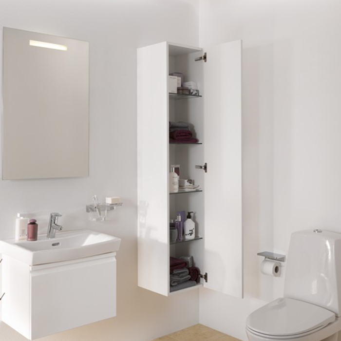 Высокий шкаф Laufen Pro S 350x335x1650 мм, 1 дверца, петли справа, 4 стеклянные полки, цвет: белый матовый