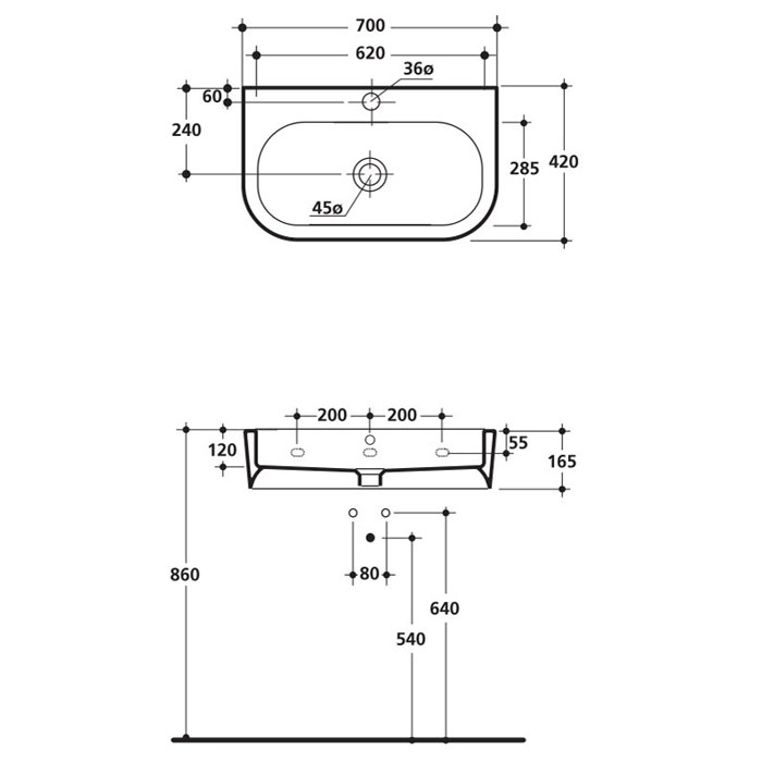 Раковина Kerasan Flo 70х42 см, 1 отв., цвет: белый
