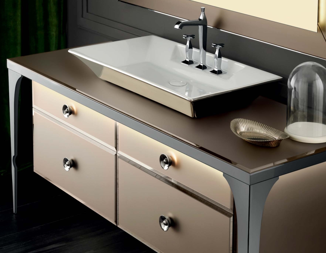 VITAGE milldue edition MAJESTIC 07 Комплект мебели 154х60хh78см, напольная, раковина, зеркало, отделка: стекло Bronzo acidato/black crom