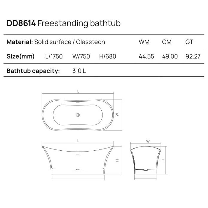 Dea Design Elegant Ванна 175x75x68см., отдельностоящая, Glasstech, прозрачная смола, цвет: Emerald R3