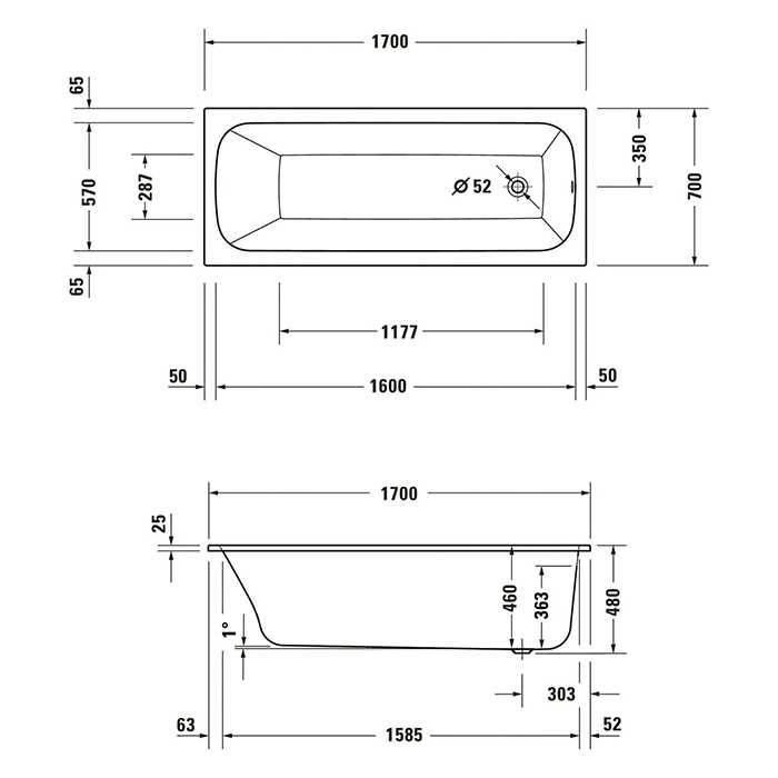 Duravit Qatego Ванна 170х70см, встраиваемая, акриловая, цвет: белый