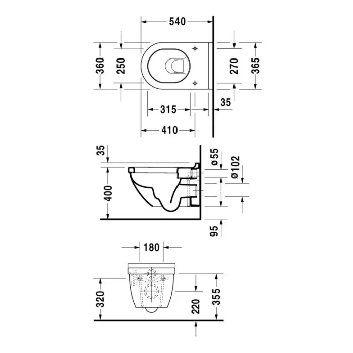 Duravit Starck 3 Унитаз 54х36см, подвесной, покрытие WondweGliss, с креплением Durafix, цвет: белый