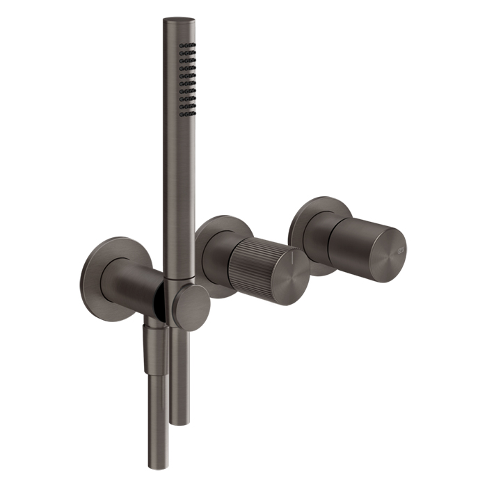 Смеситель для душа Gessi Habito Rigato, настенный, с ручным душем и держателем, цвет: Black Metal Brushed PVD