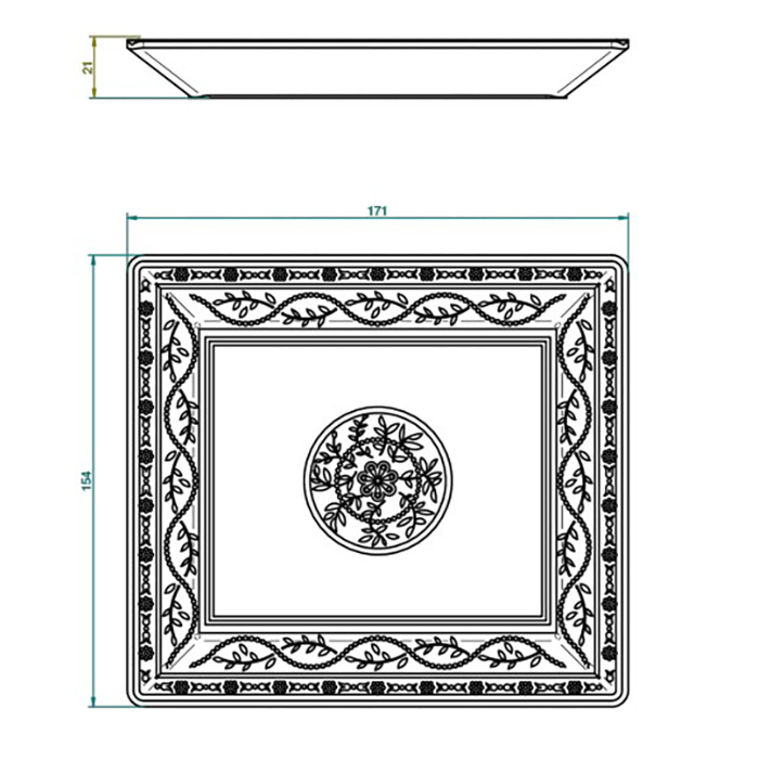 THG MARQUISE BLANC DECOR PLATINE Поднос керамический 171х154 мм, настольный, middle size, декор платина, цвет: белый
