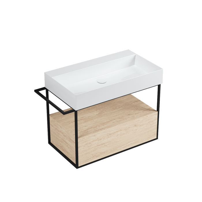 Подвесная структура Azzurra Elegance Squared под раковину 81 см, 89x44,5xH52 см, 1 ящик, полотенцедержатель, цвет ящика: Olmo naturale, цвет структуры: Nero opaco