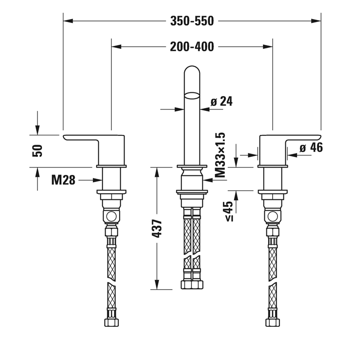 Duravit C.1 Смеситель для раковины, 3 отв., излив 160мм, цвет: хром