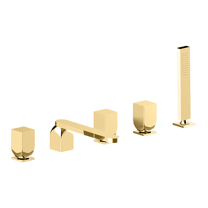 Смеситель на борт ванны Cisal Hi-Rise, 5 отв., с ручным душем, цвет: Gold Brushed