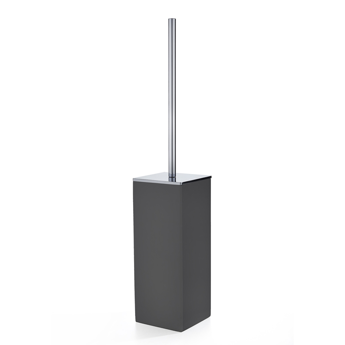Туалетный ёршик 3SC Mood Black, напольный,  композит Solid Surface, цвет: чёрный матовый/хром