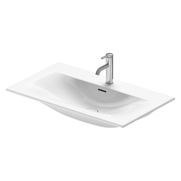 Раковина подвесная Duravit Happy D.2 Plus, 83х49см, с 2 отв., выпуск с керамической крышкой, WonderGliss, цвет: белый