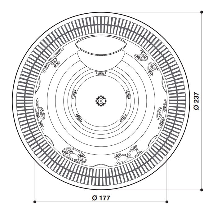 Jacuzzi Alimia PRO бассейн D237х98см, на 6-7 чел., 28 форсунок, аэро 16шт, подсветка, автонаполнение, 3Kw, насос, бак, цвет Porcelain