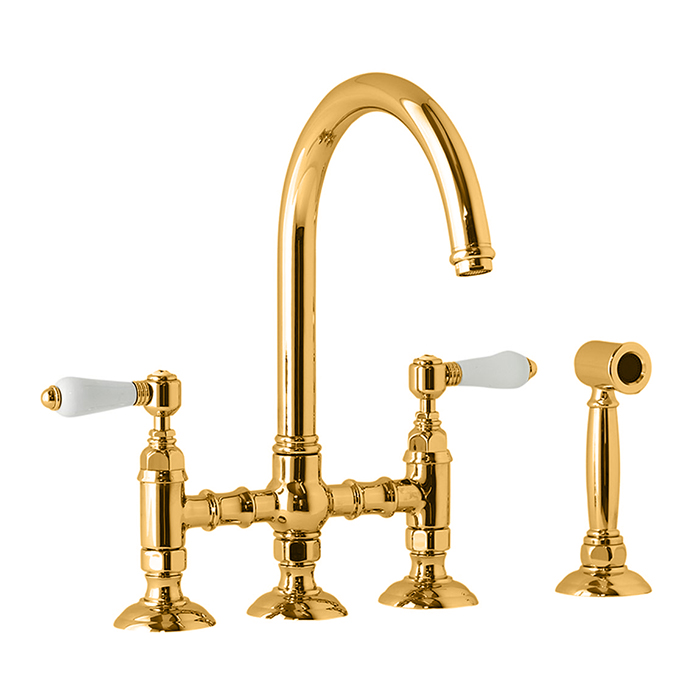 Смеситель для кухни Nicolazzi El Capitan, на 4 отв., с вытяжным ручным душем, цвет: Gold Brass