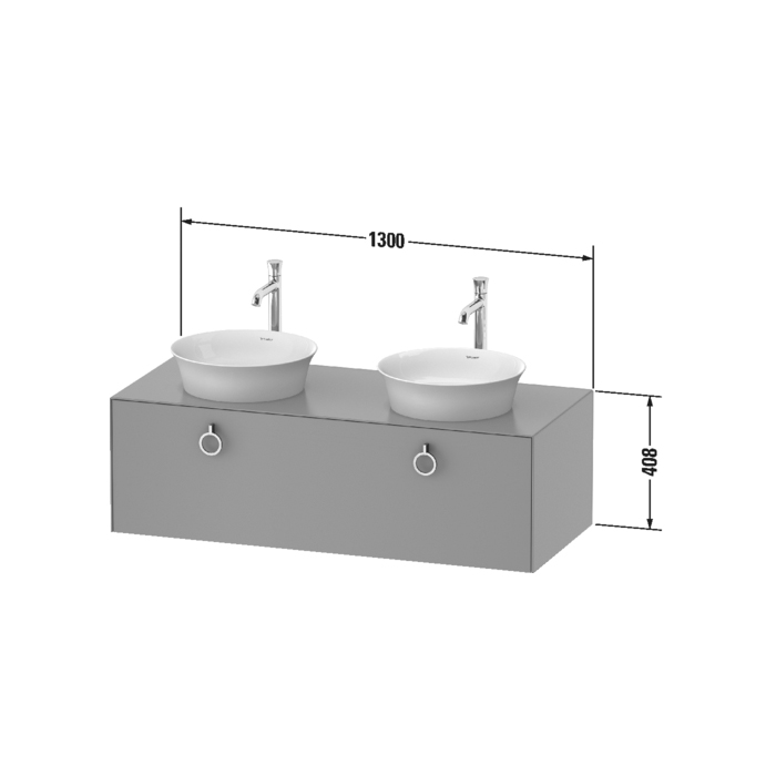 Duravit White Tulip Тумбочка подвесная 130x55х40.8см, 2 раковины, 1 ящик с ручкой, цвет: белый высокоглянцевый