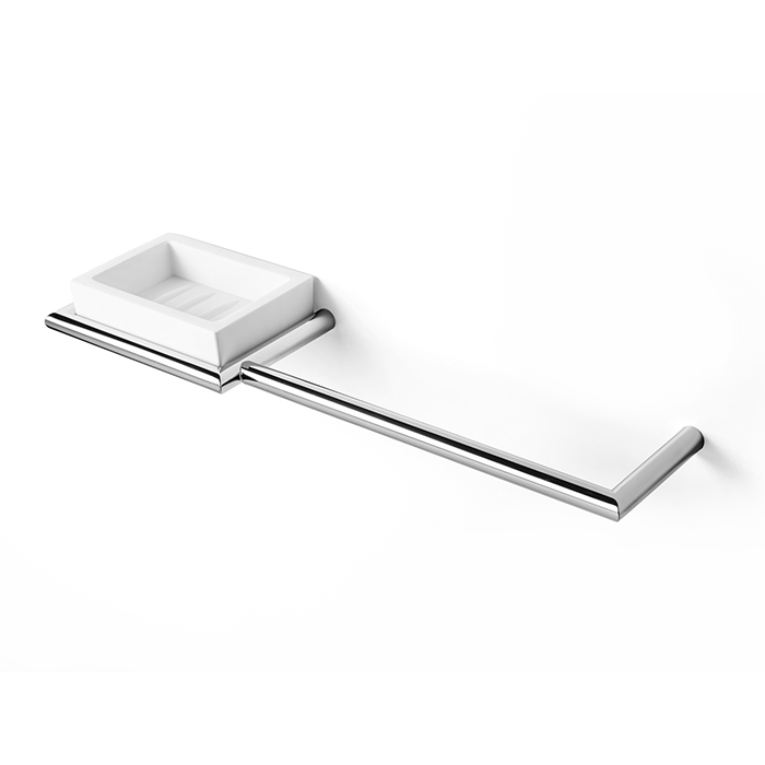 Полотенцедержатель и мыльница 3SC Guy, 40см, слева, подвесная, композит Solid Surface, цвет: белый матовый/хром