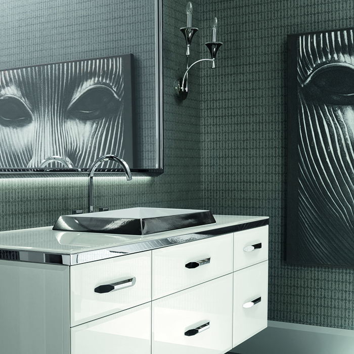 VITAGE milldue edition HILTON Комплект мебели с базой, раковиной DIAMOND, зеркалом DIAMOND, 162см, ручки хром, подвесной, Цвет: bianco-41, платина, сталь