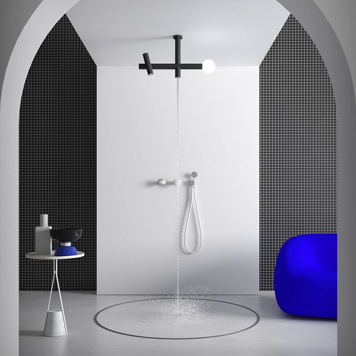 Верхний душ Antonio Lupi Apollo Ø45 мм, с LED подсветкой, потолочный монтаж, с 2 изливами, цвет: черный матовый
