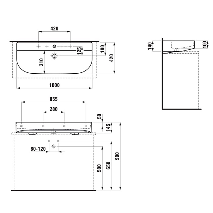 Laufen Sonar Раковина 100x42x14см, накладная, 2 отв., цвет: белый