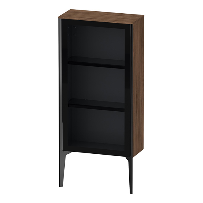 Шкаф подвесной со стеклянной дверью Duravit XViu 50x24x89см, 2 стеклянные полки (петли справа), цвет: walnut dark/черный матовый
