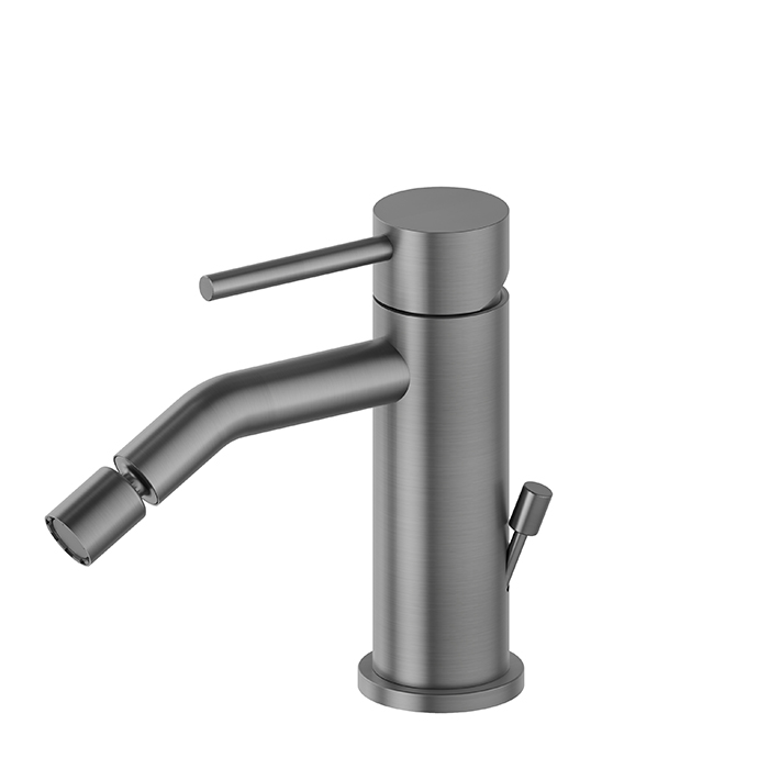 Newform X-STEEL 316 Смеситель для биде на 1 отв., с донным клапаном, излив 13.4см, цвет: PVD Brushed gun metal