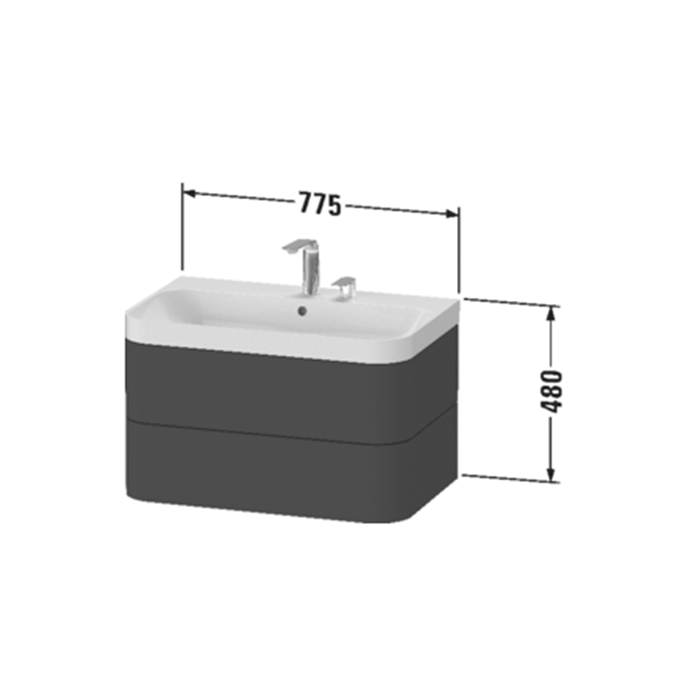 Duravit Happy D.2 Plus Тумба подвесная с раковиной 77.5х49х46.8см, без отв., 2 ящика, выпуск и сифон в комплекте, цвет: белый глянцевый