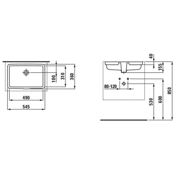 Раковина Laufen Living City 49х31х15.5 см, без отв., цвет: белый