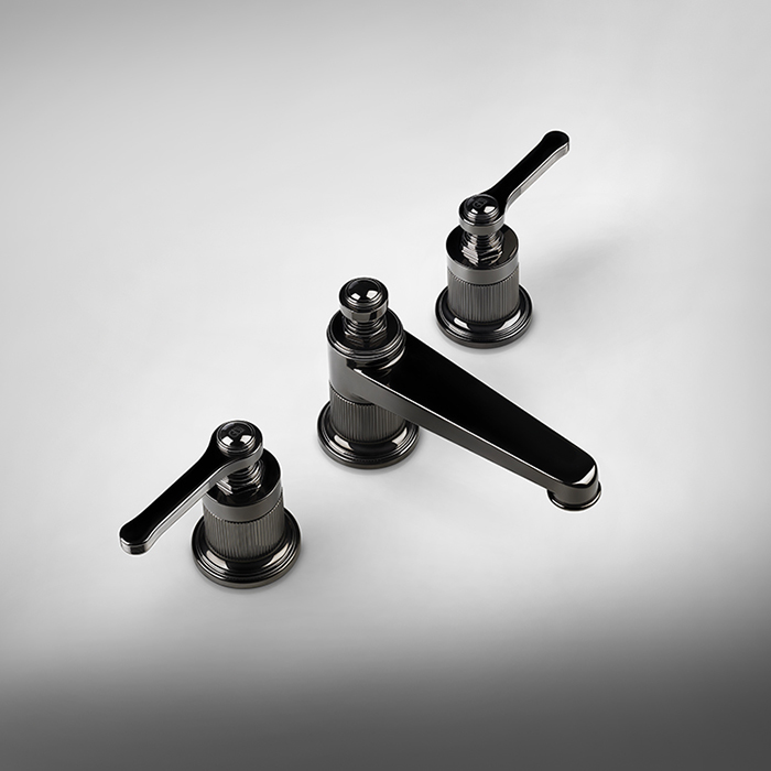 Смеситель для раковины Gessi Venti20 на 3 отверстия, высота излива 50 мм, в комплекте с донным клапаном, цвет: черный матовый
