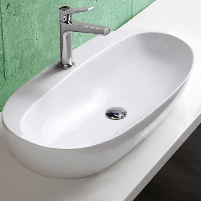 Azzurra Elegance Circle Раковина накладная, 70x42xH14 см, 1 отв., без перелива, цвет: Bianco lucido