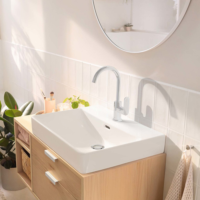 Смеситель для раковины Hansgrohe Rebris S, 1 отв., с донным клапаном, с поворотным изливом, цвет: хром