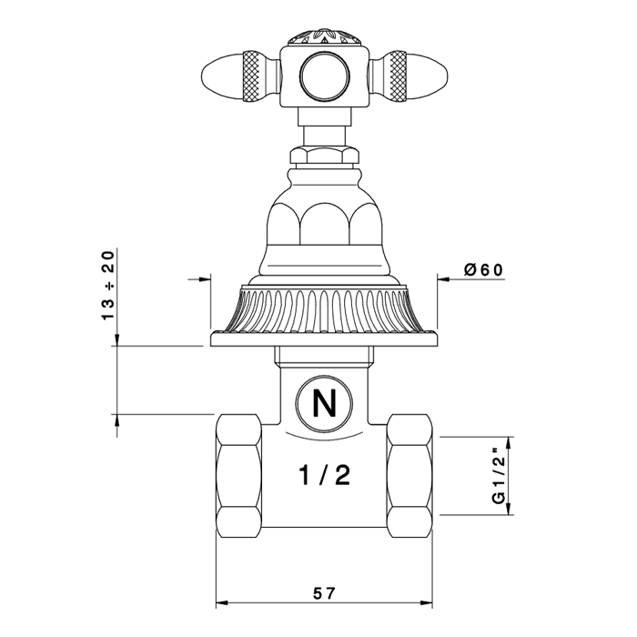 Nicolazzi Impero Вентиль запорный 1/2”, цвет: хром