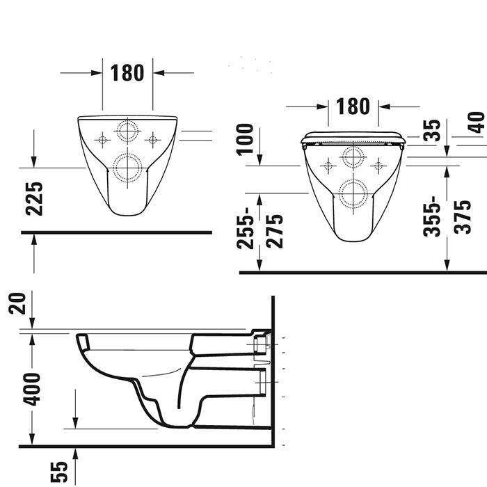 Duravit D-Code Унитаз подвесной, 36x70см, с вертикальным смывом, для инвалидов на колясках, цвет: белый