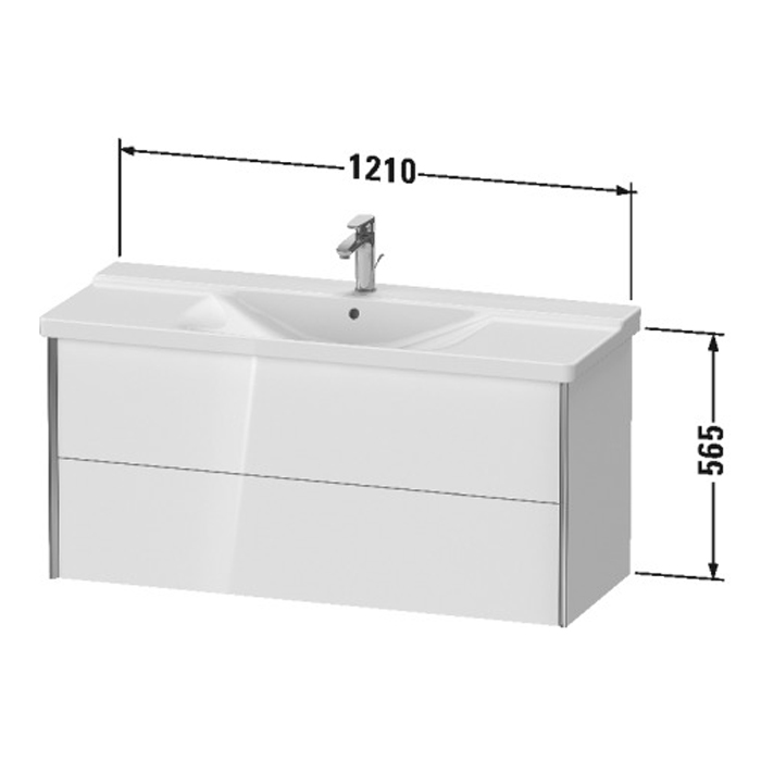 Тумба подвесная Duravit XViu 121x46.9x56.5см, с раковиной, 2 ящика, цвет: белый глянцевый/champagne matt