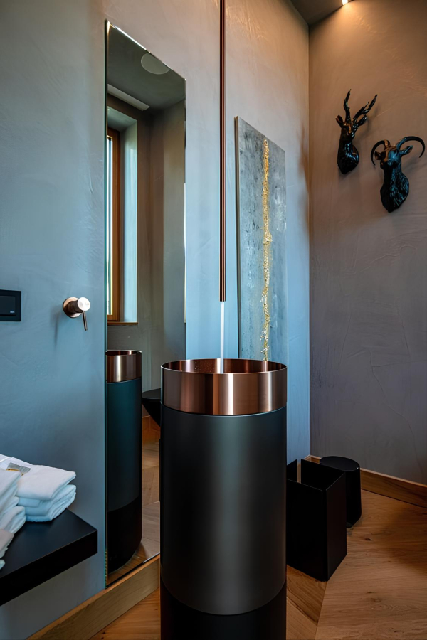 База Gessi, отдельностоящая, для раковины арт. 54601, с сифоном и дренажной трубкой, сливом в пол, цвет: Cristalplant Dark Metal