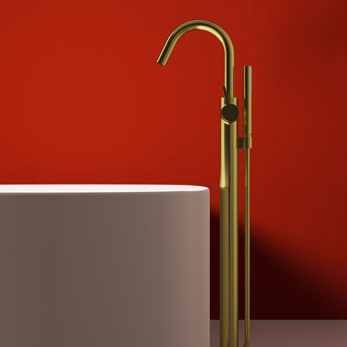 Ideal Standard Joy Смеситель для ванны, напольный, с ручным душем, цвет: PVD Brushed Gold (Шлифованное Золото)
