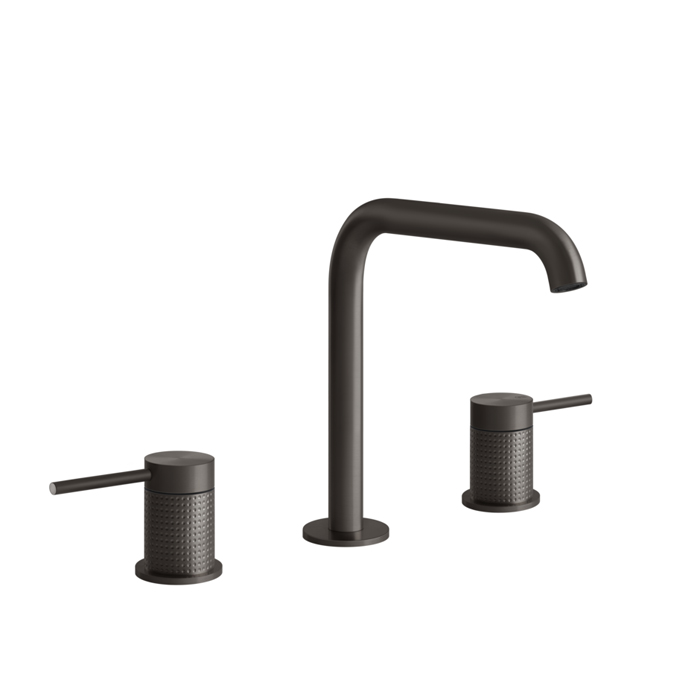 Смеситель для раковины Gessi 316 на 3 отверстия, без донного клапана, излив 156мм, h=201мм, цвет: brushed black metal pvd