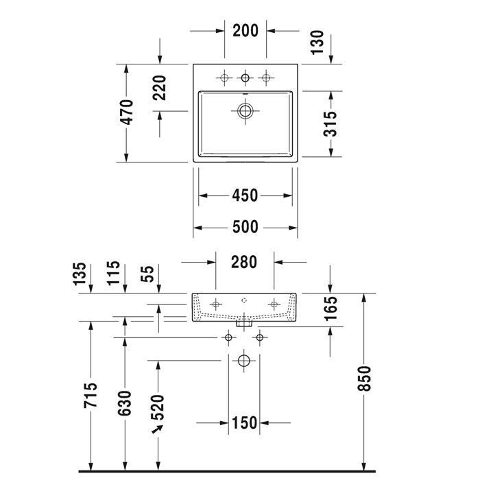 Раковина Duravit Vero Air 50х47см, подвесная, без перелива, с 1 отв. цвет: белый