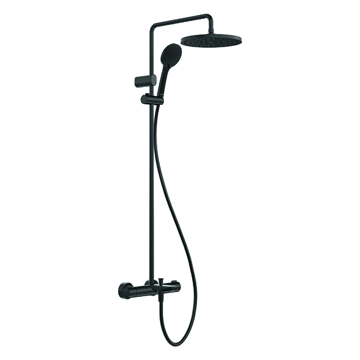 Duravit Wave Душевая система с термостатом, ручной душ с регулировкой высоты, шланг 1600 мм, ручной душ 3 режима, излив 223 мм, цвет: черный матовый