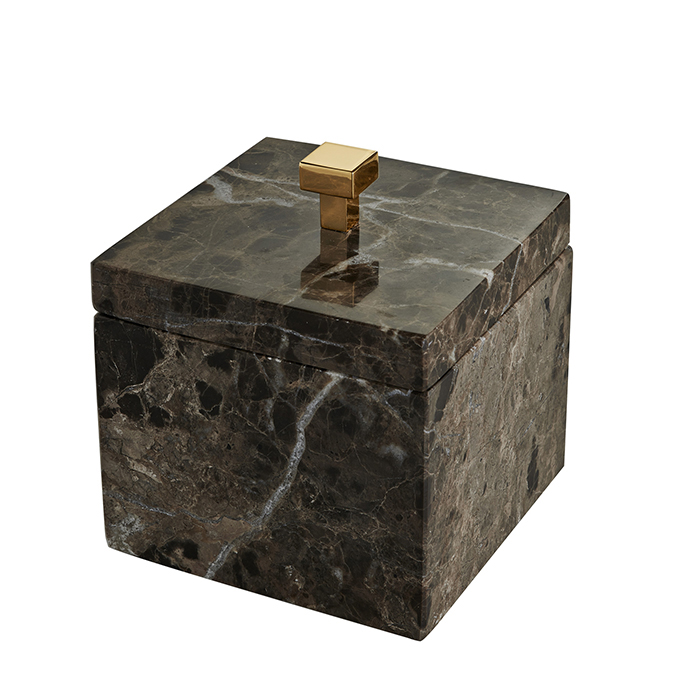 Баночка 3SC Palace Marmo универсальная, 11x11xh13,5 см, с крышкой, настольная, цвет: мрамор nero marquinia/золото 24к. Lucido