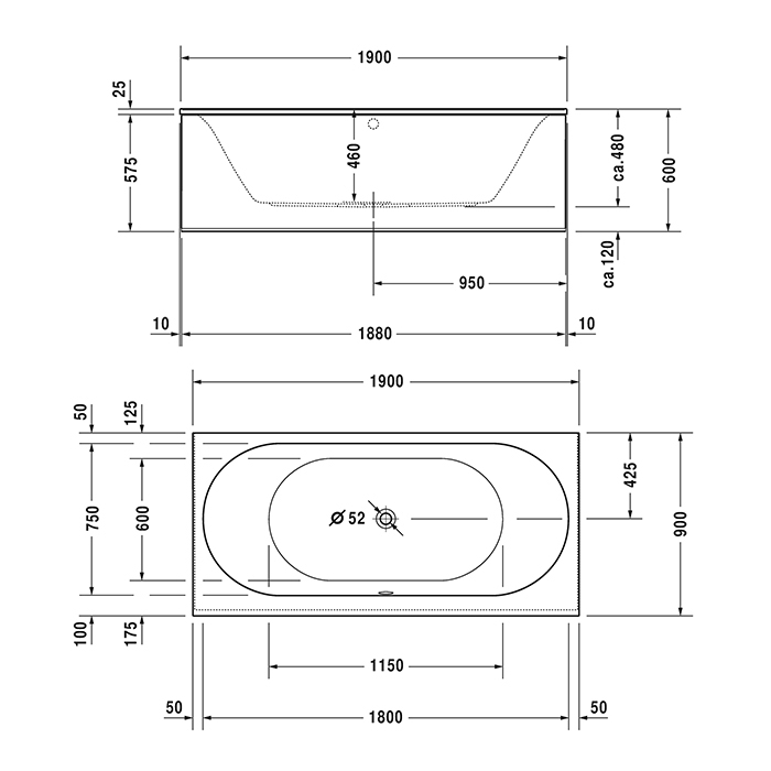 Duravit Darling New Ванна встраиваемая 190х90х60см, комплектация Combi-System L, акрил, цвет: белый