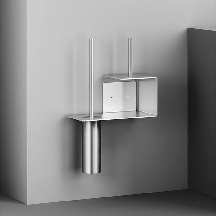 QuadroDesign Полочка с ершиком для туалета и держателем т/б., цвет: Brushed Stainless Steel