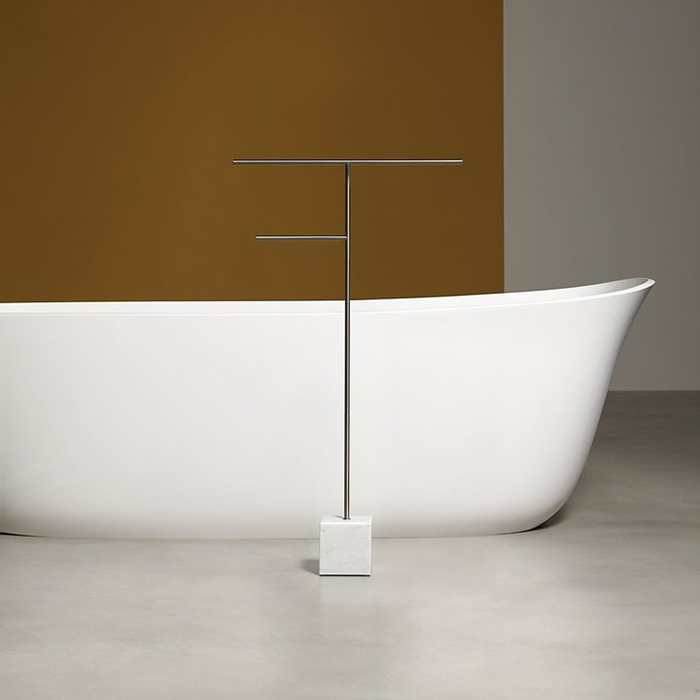 Полотенцедержатель напольный Antonio Lupi Bivio 80см, база из мрамора Carrara satinato, цвет: Satin steel finish