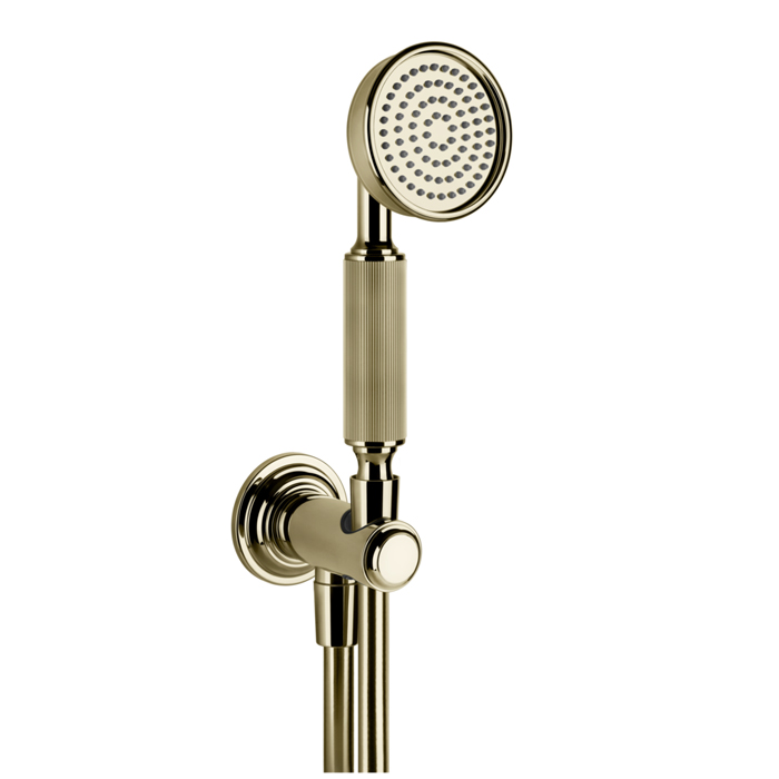 Комплект для душа с ручным душем Gessi Venti20, шлангом 1500 мм, держателем с подводом воды, цвет: Brass PVD