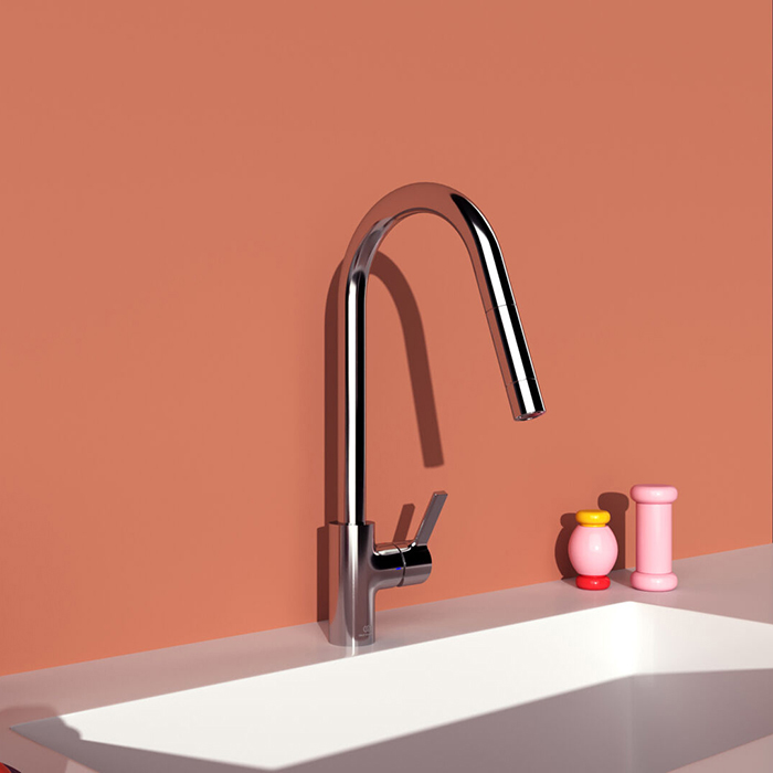 Ideal Standard Gusto Смеситель для кухни, на 1 отв., с высоким трубчатым вытяжным изливом R-типа, цвет: хром