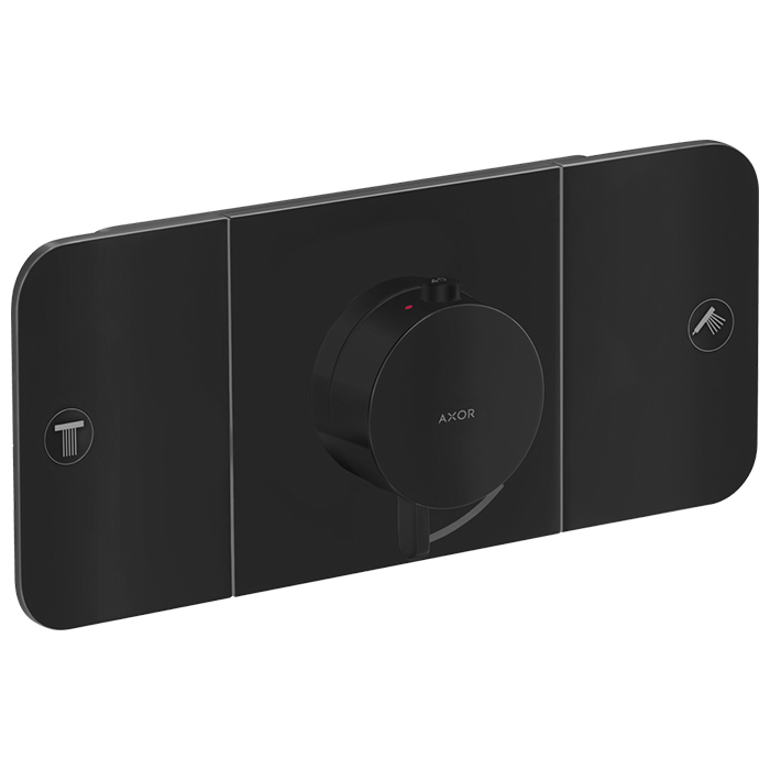Смеситель для душа Axor One, термостат, на 2 источника, встраиваемый, внешняя часть, цвет: черный матовый