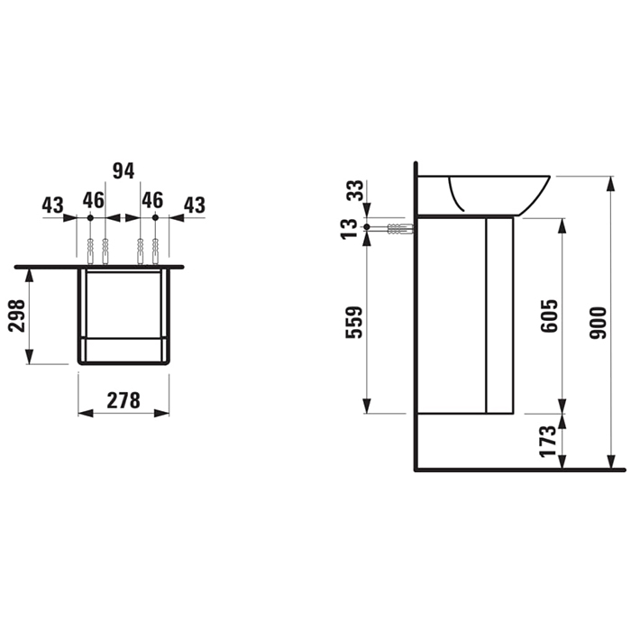Laufen INO Тумба с раковиной, 28х31х60.5см, с 1 дверцей, с сифоном, с 4 полками, DX, подвесная, покрытие LCC, цвет: темный орех