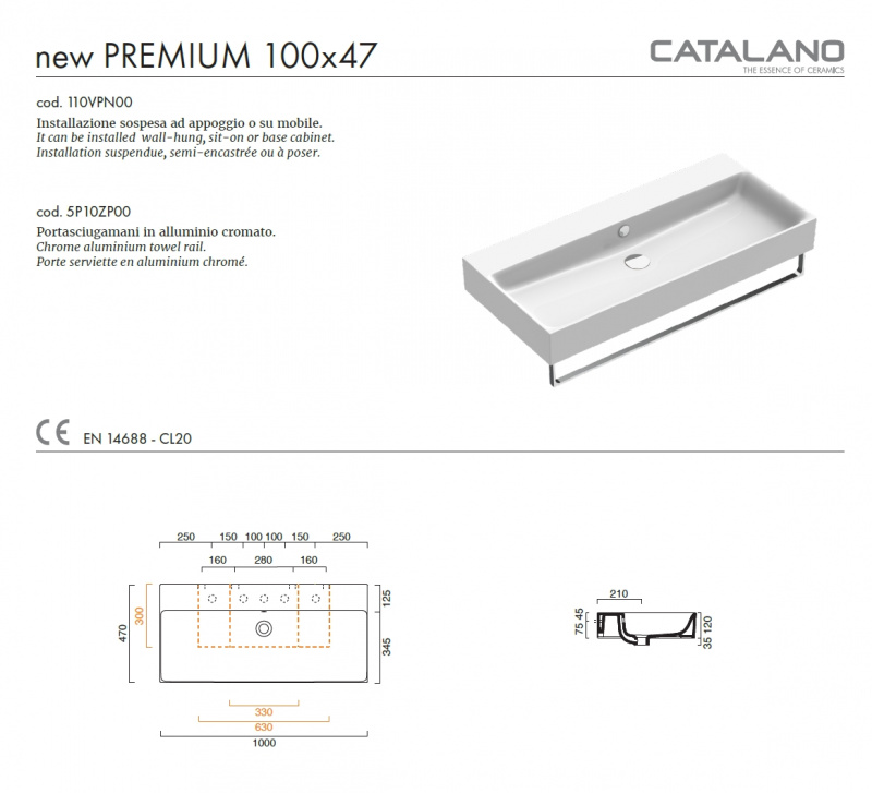 Раковина Catalano New Premium 100x47 0221000001 / 110VPN00