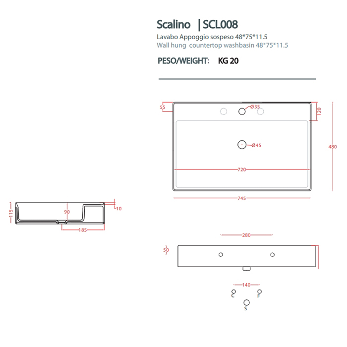 Artceram Scalino Раковина накладная 75х48см, с 1 отв., без слив перелива, цвет: белый.