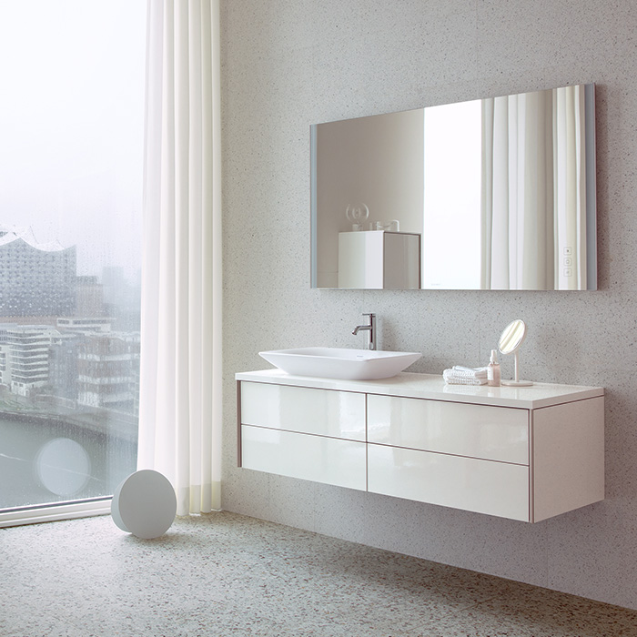 Тумба подвесная Duravit XViu 160x55x40см с раковиной, 2 ящика, цвет: белый глянцевый