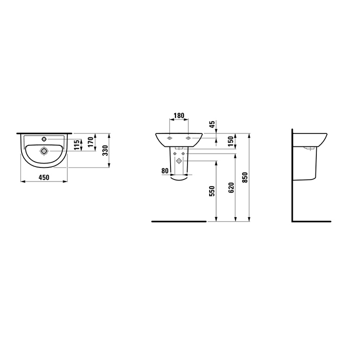 Laufen Pro B Мини-раковина 45x33x15см, с 1 отв., цвет: белый