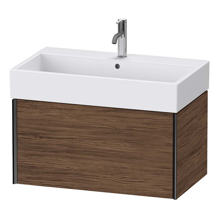 Тумба подвесная Duravit XViu 78.4x45.4x39.7см, с раковиной, 1 ящик, цвет: walnut dark/черный матовый